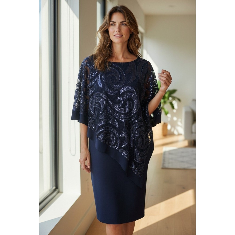 R&M Collection Navy Blue Sequin Overlay Dress Size 12